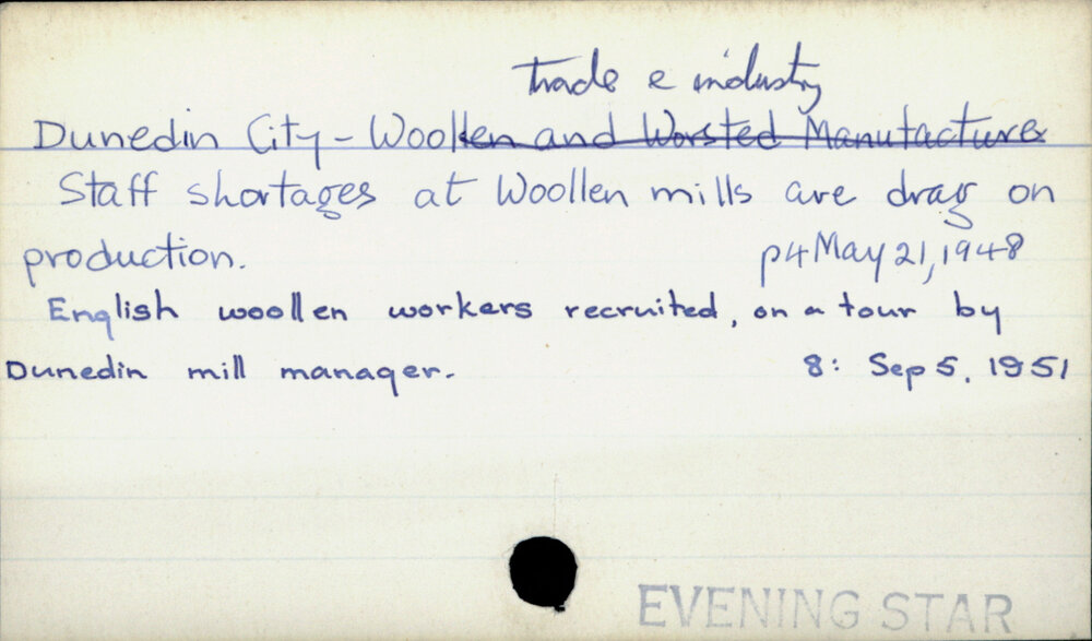 Dunedin City - Wool trade   industry