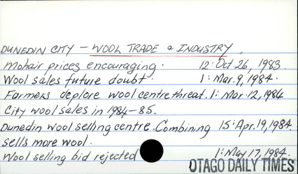 Dunedin City - Wool Trade and Industry