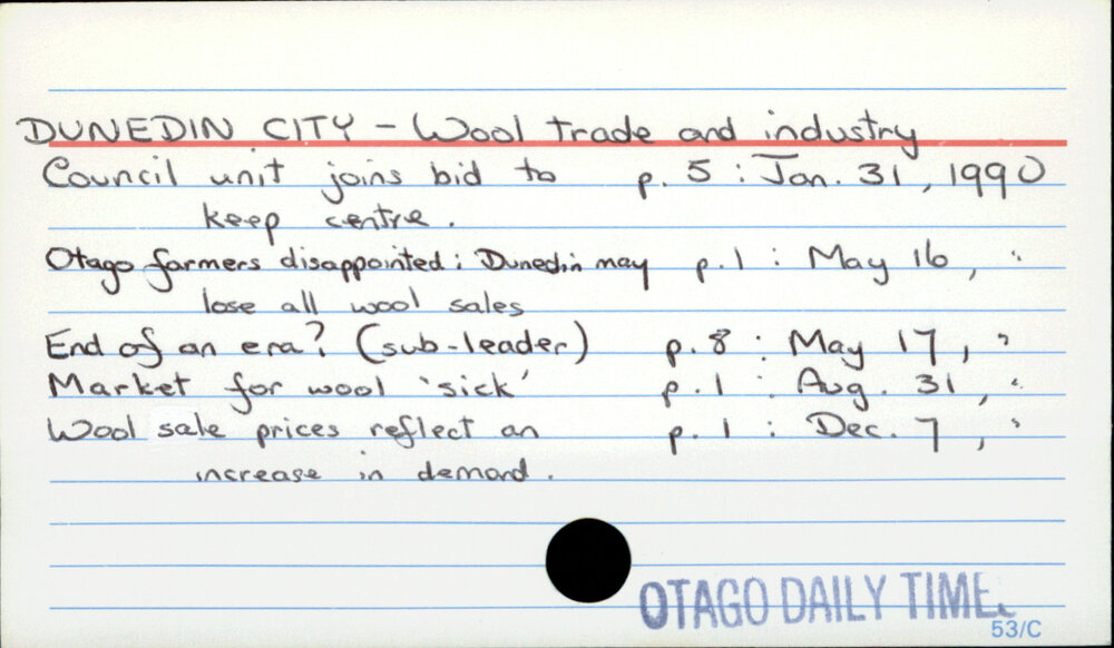 Dunedin City - Wool Trade and Industry