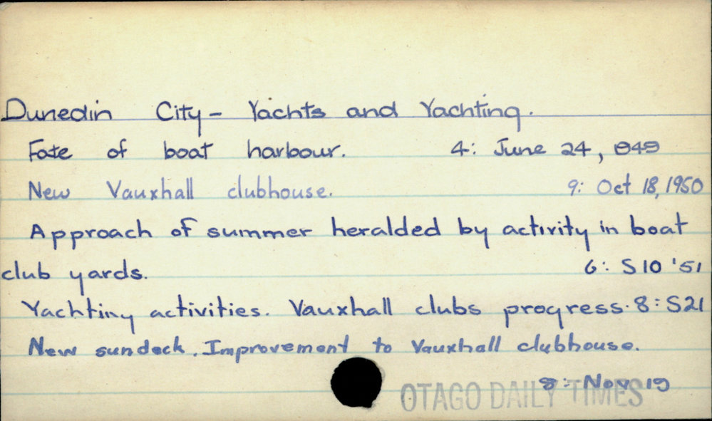 Dunedin City - Yachts and Yachting
