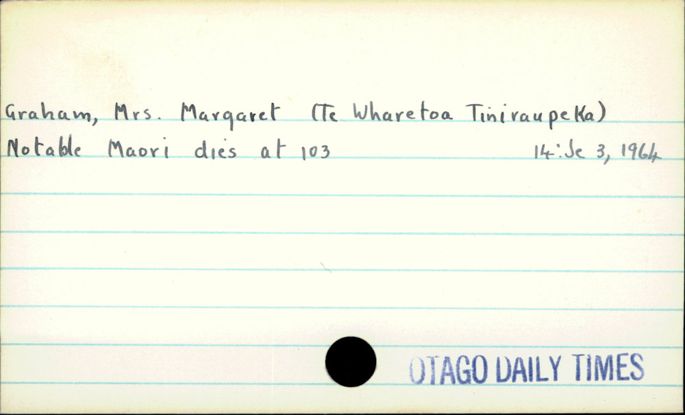 Graham, Mrs. Margaret (Te Wharetoa Tiniraupeka)