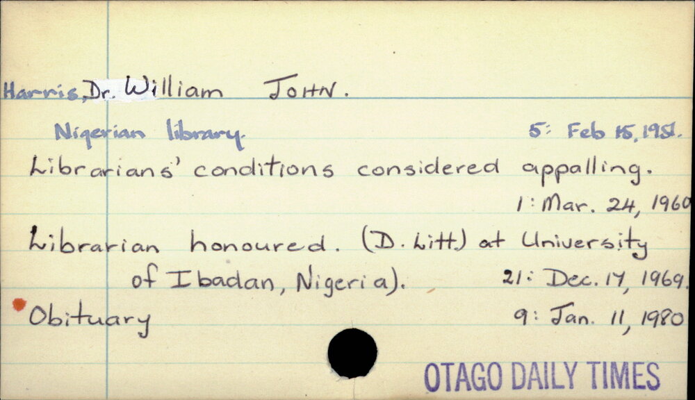 Harris, Dr. William John | Dunedin Public Libraries