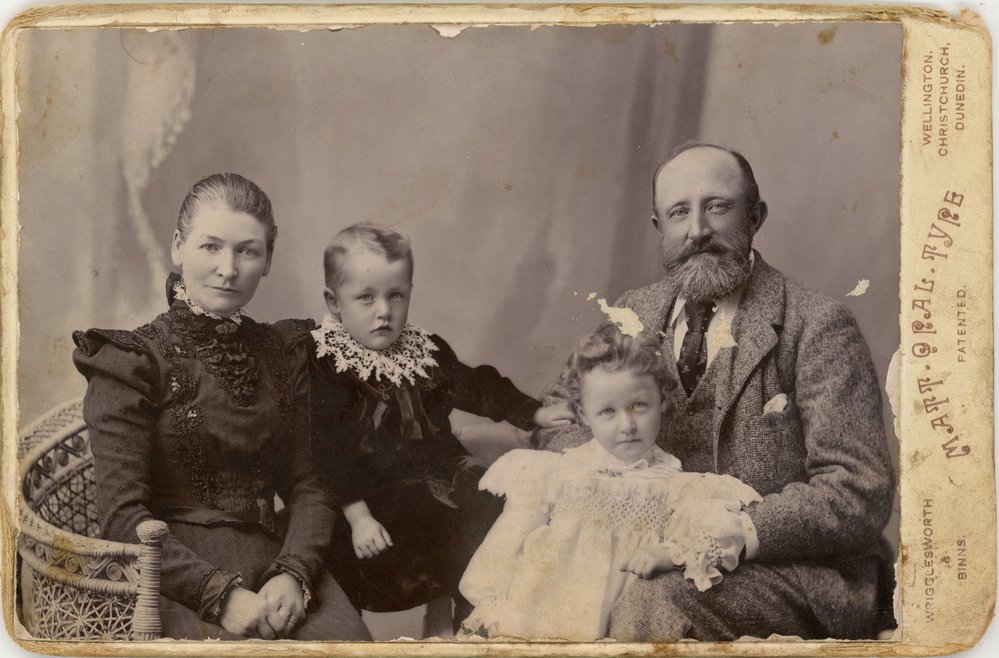 Studio portrait of a family.