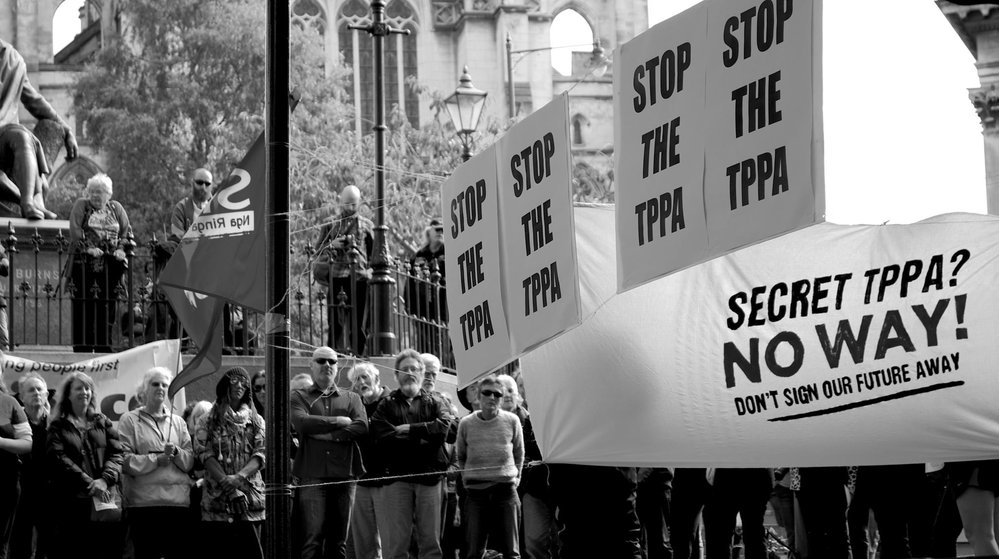 Protest against the TPPA in Dunedin.