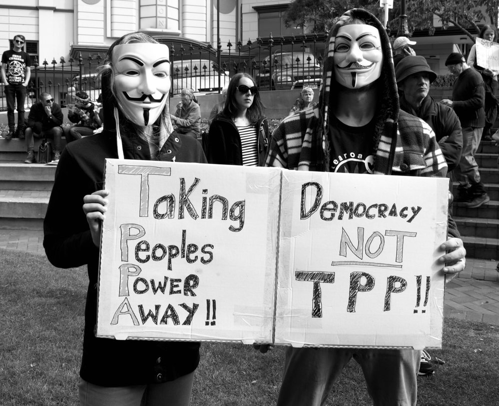 Protest against the TPPA in Dunedin.