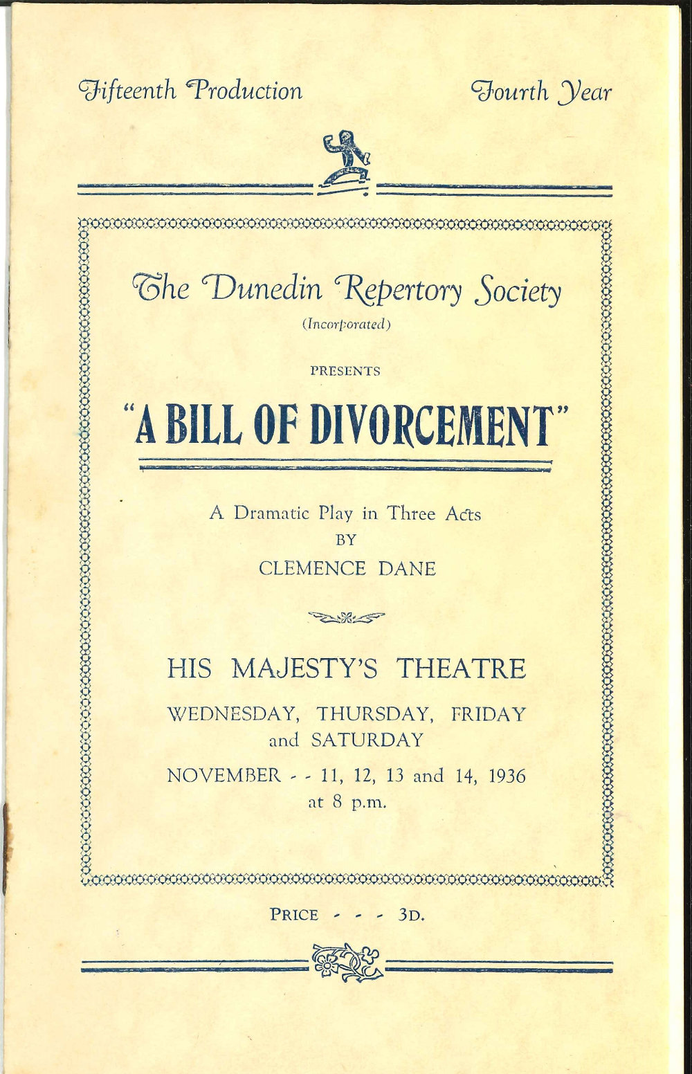 A Bill of Divorcement: Theatrical Programme