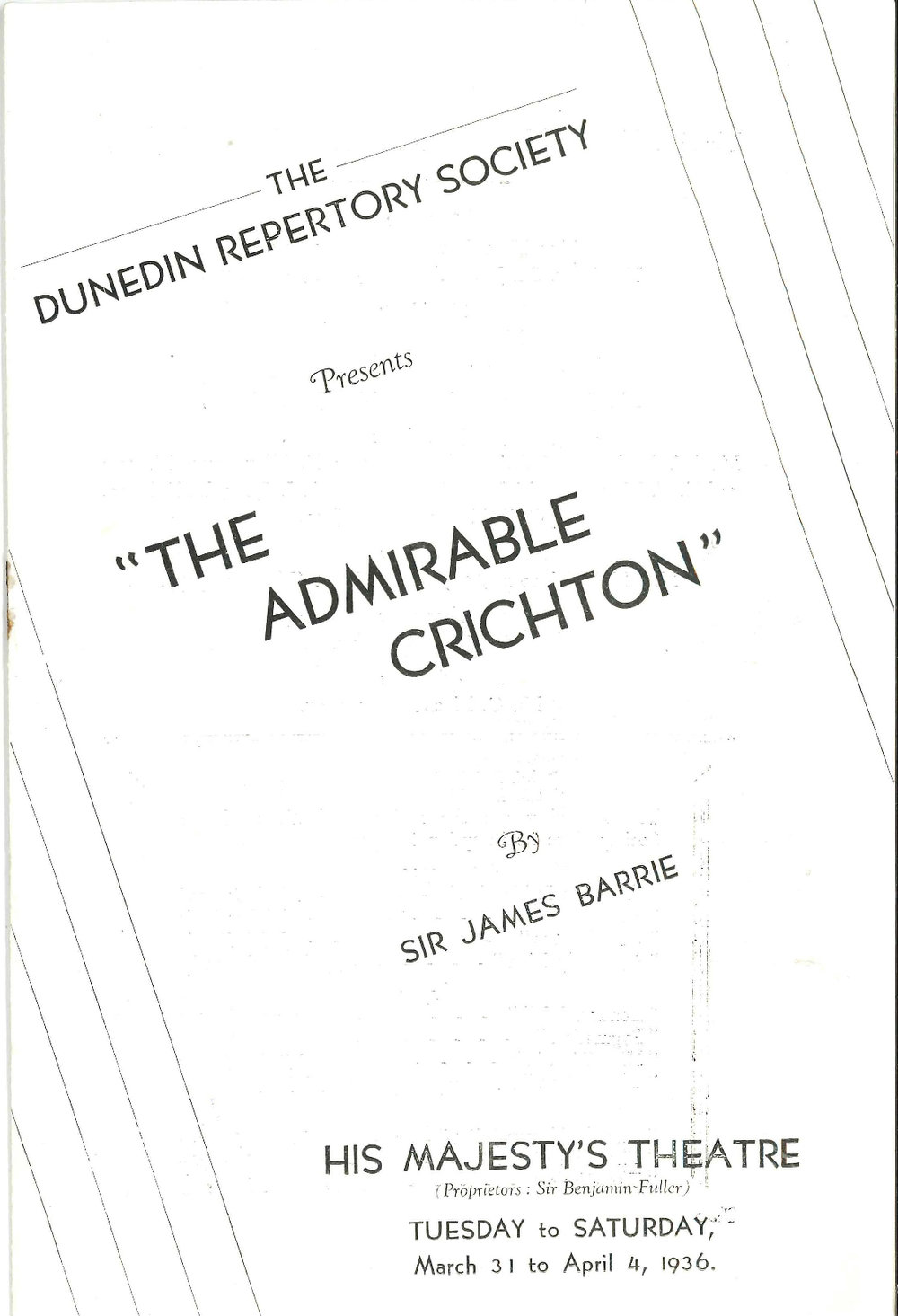The Admirable Crichton: Theatrical Programme