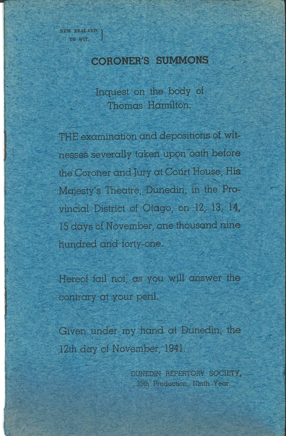 Inquest: Theatrical Programme