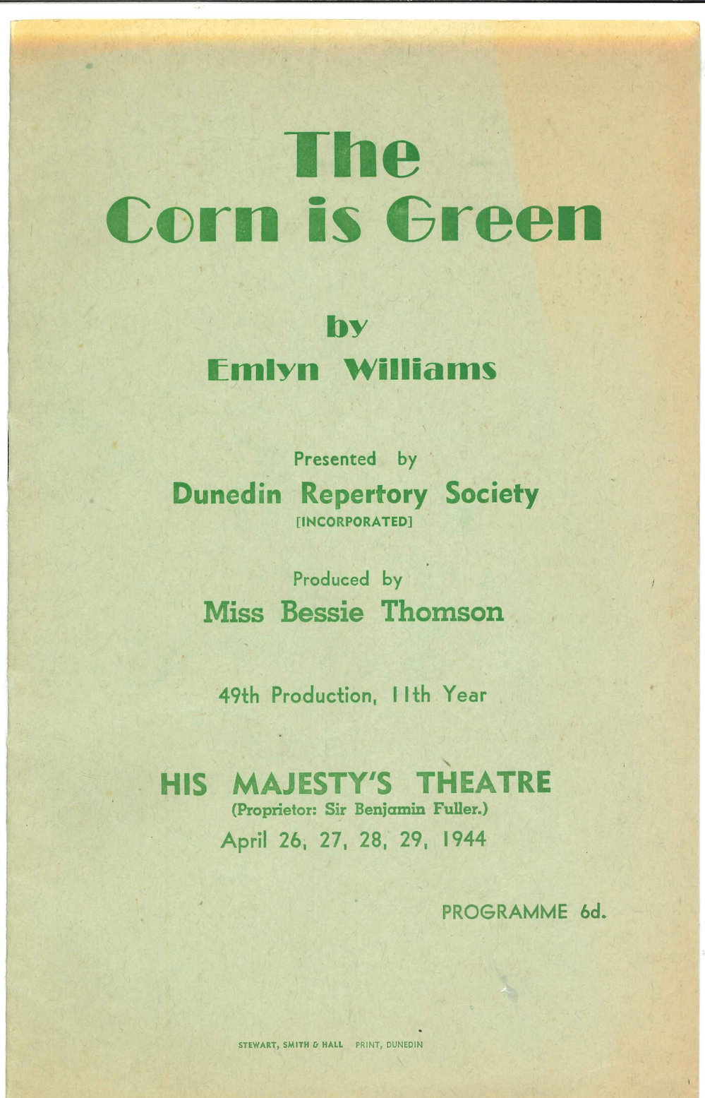The Corn is Green: Theatrical Programme