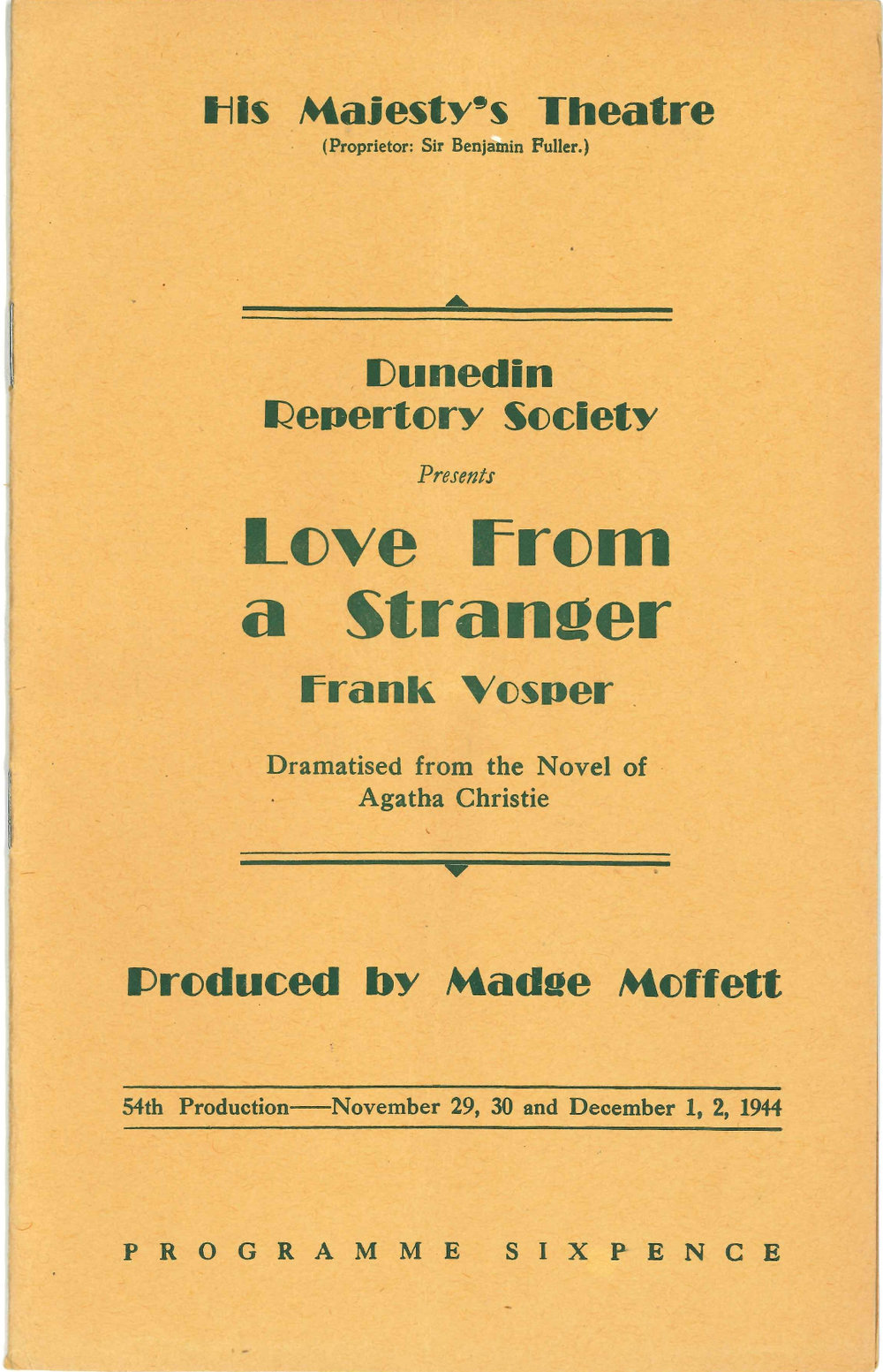 Love From a Stranger: Theatrical Programme
