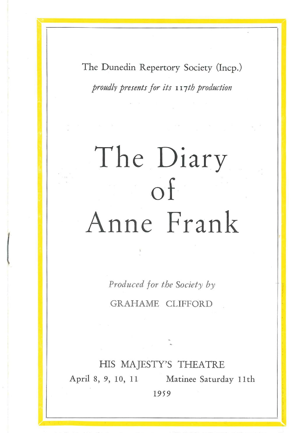 The Diary of Anne Frank: Theatrical Programme