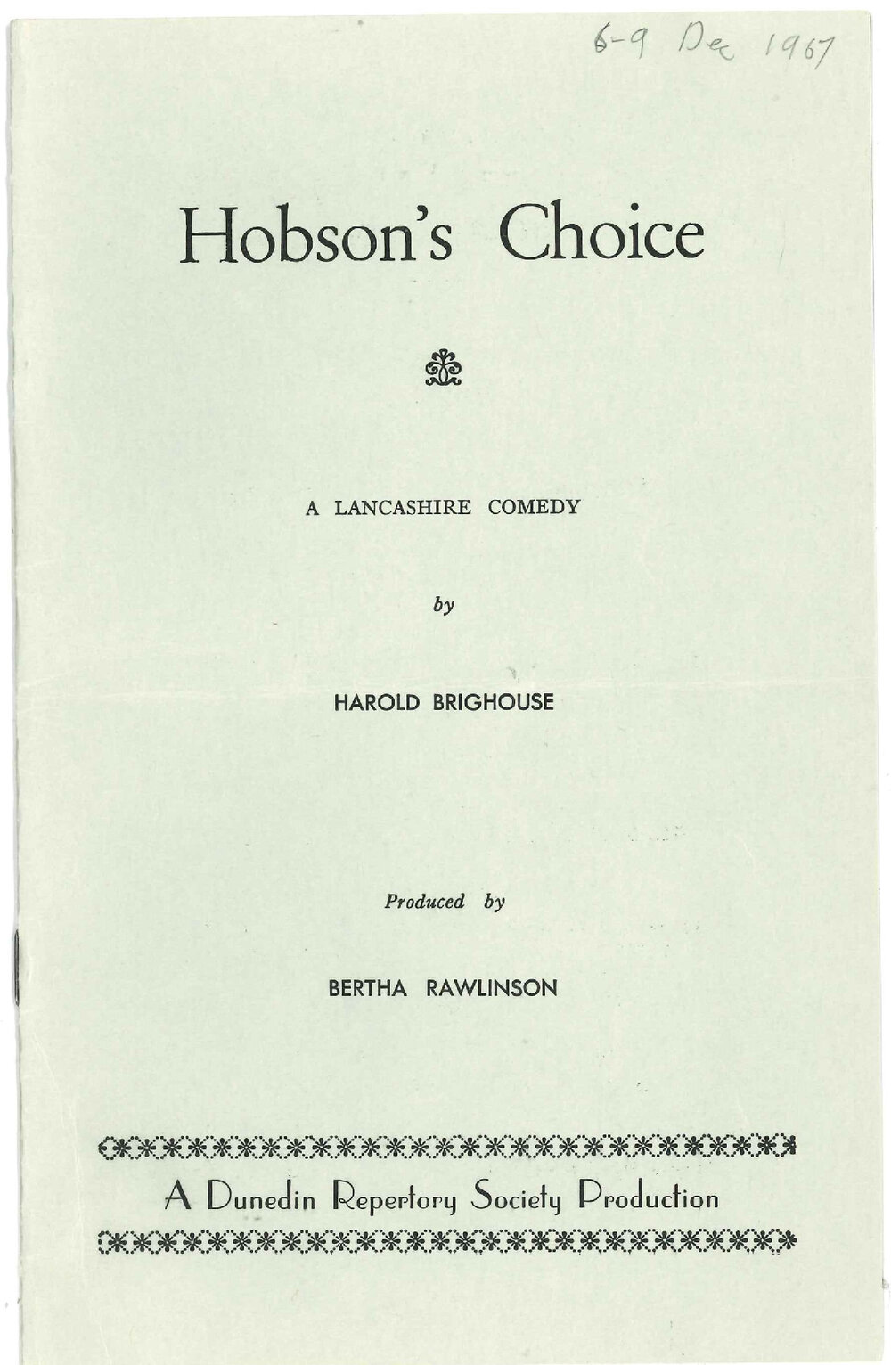 Hobson's Choice: Theatrical Programme
