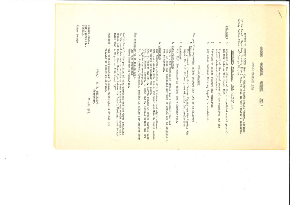 Dunedin Repertory Society Annual Report and Accounts 1967