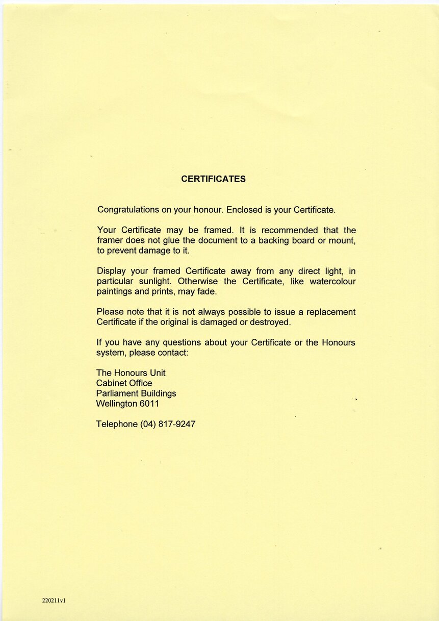 Investiture certificate info 