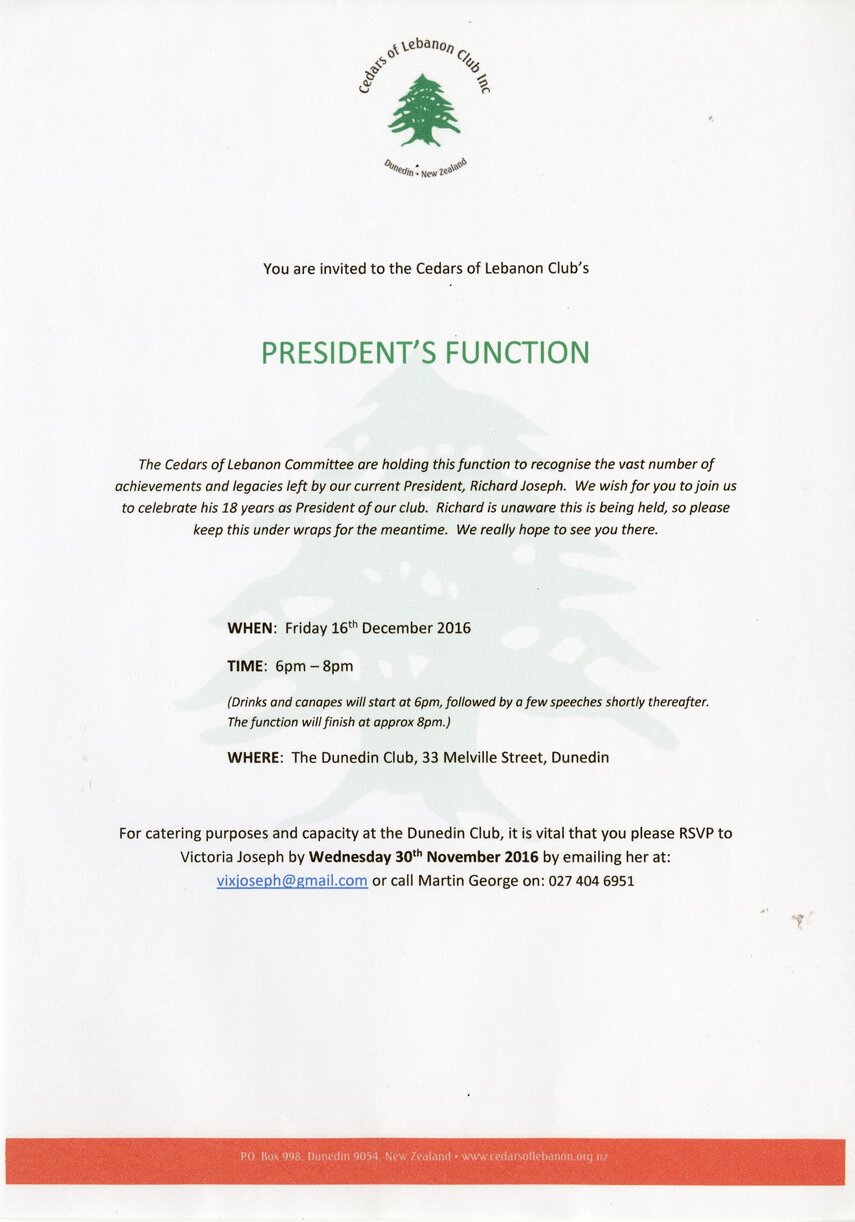 President's function invitation 2016