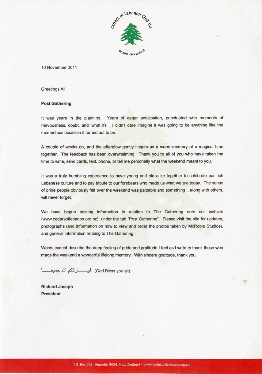 Post gathering letter 2011