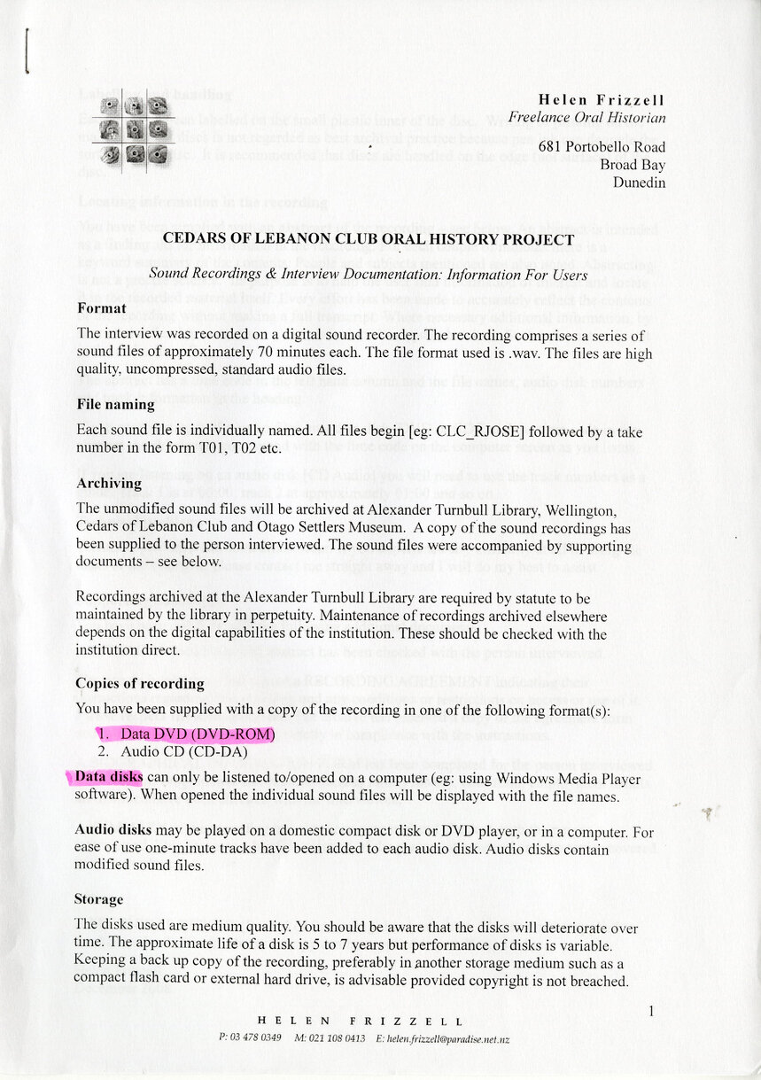 Cedars of Lebanon oral history project 2008 recordings notes 