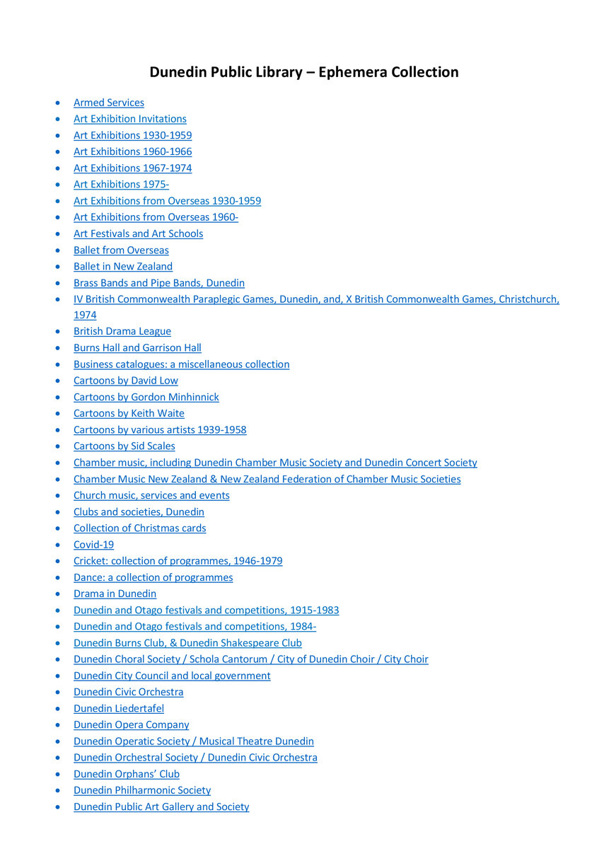 Dunedin Public Library Ephemera collection listing