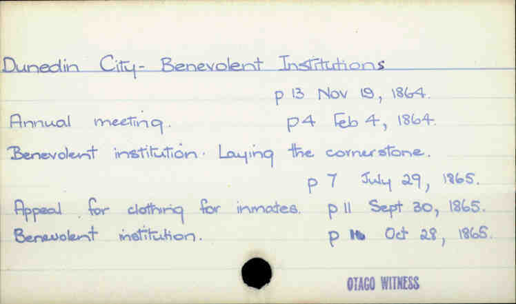  Dunedin City - Benevolent Institutions