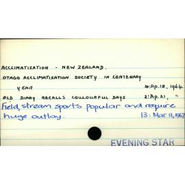 ACCLIMATISATION  - NEW ZEALAND 