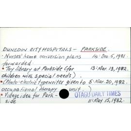 DUNEDIN CITY HOSPITALS - PARKSIDE.