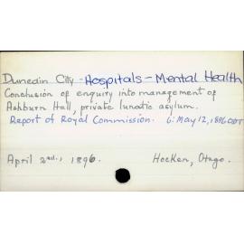 Dunedin City - Hospitals - Mental Health