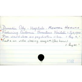 Dunedin City - Hospitals - MENTAL HEALTH.
