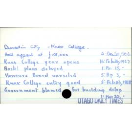 Dunedin City - Knox College. 