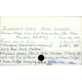 DUNEDIN CITY - KNOX COLLEGE.