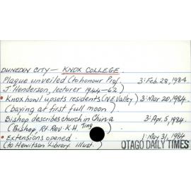 DUNEDIN CITY - KNOX COLLEGE.