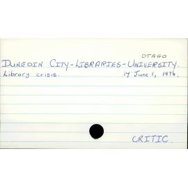 DUNEDIN CITY - LIBRARIES - OTAGO UNIVERSITY.
