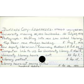 DUNEDIN CITY - LIBRARIES - OTAGO UNIVERSITY