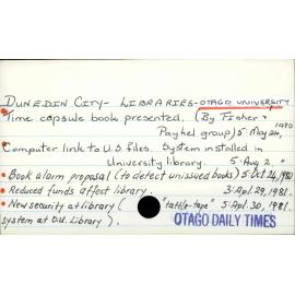 DUNEDIN CITY- LIBRARIES - OTAGO UNIVERSITY