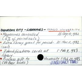 DUNEDIN CITY - LIBRARIES - OTAGO UNIVERSITY