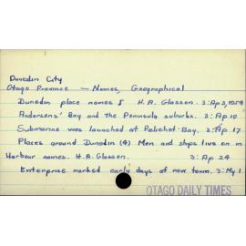 Dunedin City - Names, geographical