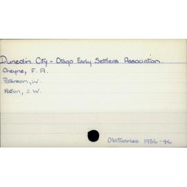 Dunedin City - Otago Early Settlers' Association
