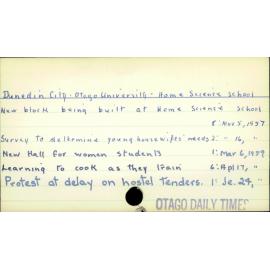 Dunedin City - Otago University - Home Science School