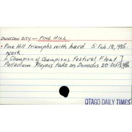 DUNEDIN CITY - PINE HILL.