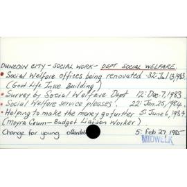 Dunedin City - Social work - Department of Social Welfare