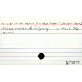 Dunedin City - Social work - Dunedin Budget Advisory Service