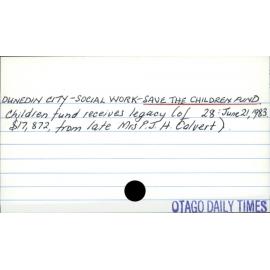 Dunedin City - Social Work - Save The Children Fund