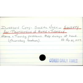 Dunedin City - Social Work - Society for Protection of Home & Family