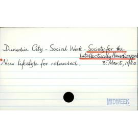 Dunedin City - Social Work - Society for the Intellectually Handicapped