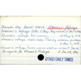 Dunedin City - Social Work - Women's Refuge