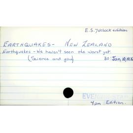 EARTHQUAKES - NEW ZEALAND