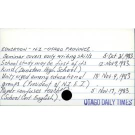 EDUCATION - N. Z. - OTAGO PROVINCE