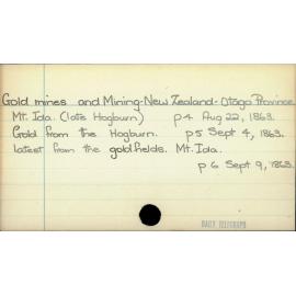 Gold mines and Mining - New Zealand - Otago Province