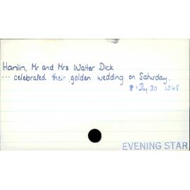 Hanlin, Mr and Mrs Walter Dick