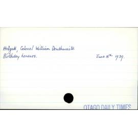 Holgate, Colonel William Douthwaite