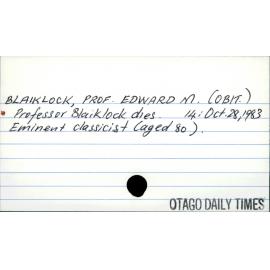 Blaiklock, Professor Edward M. (Obituary)